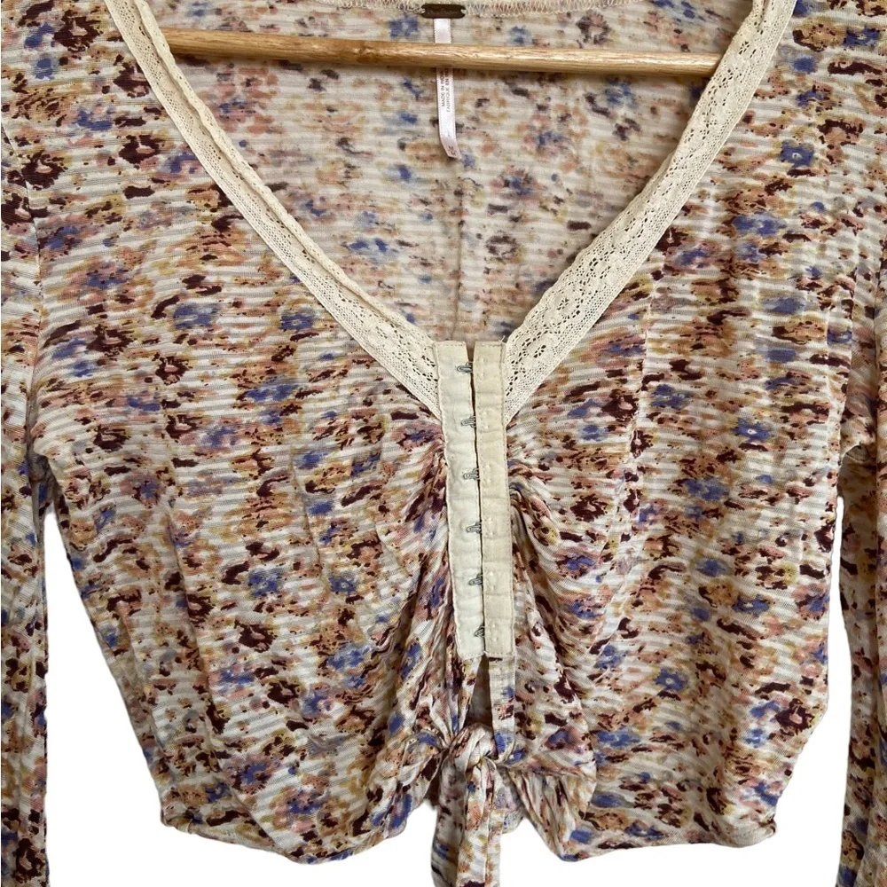 Free People Bell Sleeve Floral Crop Top